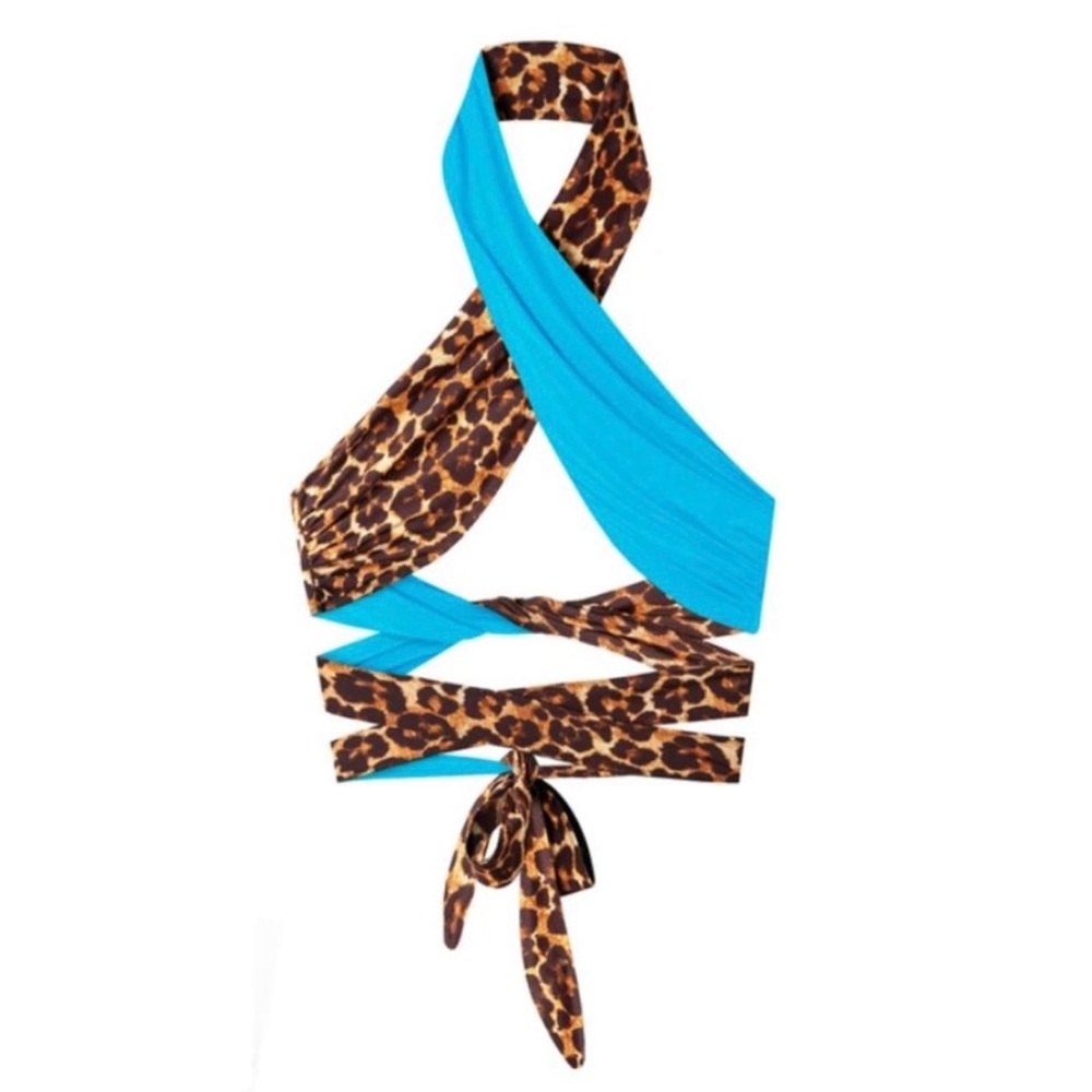 Tropic of C Bianca Reversible Bikini Top Medium Small NWT turquoise leopard blue